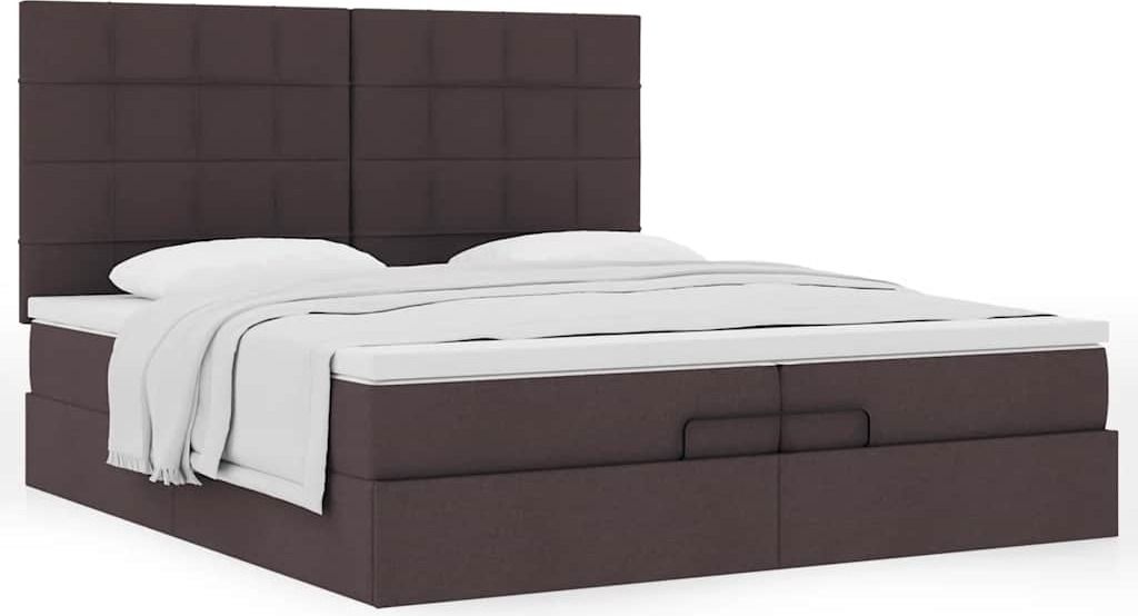 Langlebig Ottoman-Bett mit Matratzen Dunkelbraun 200x200 cm Stoff - Bettrahmen mit Lattenrost Klassische Betten Jugend HOMMIE3714888
