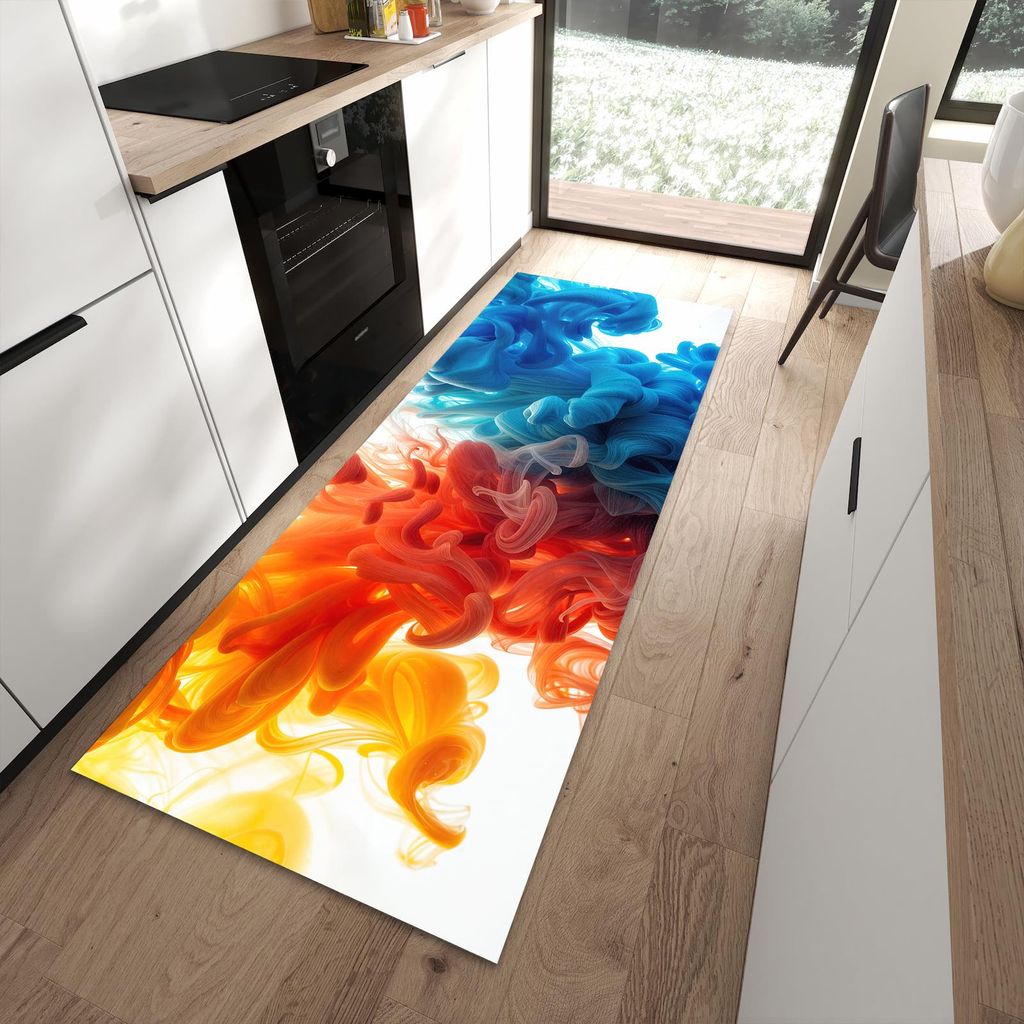 Küchenteppich 90x240cm rutschfest & abwischbar PVC Läufer - Farbige_ Wirbel