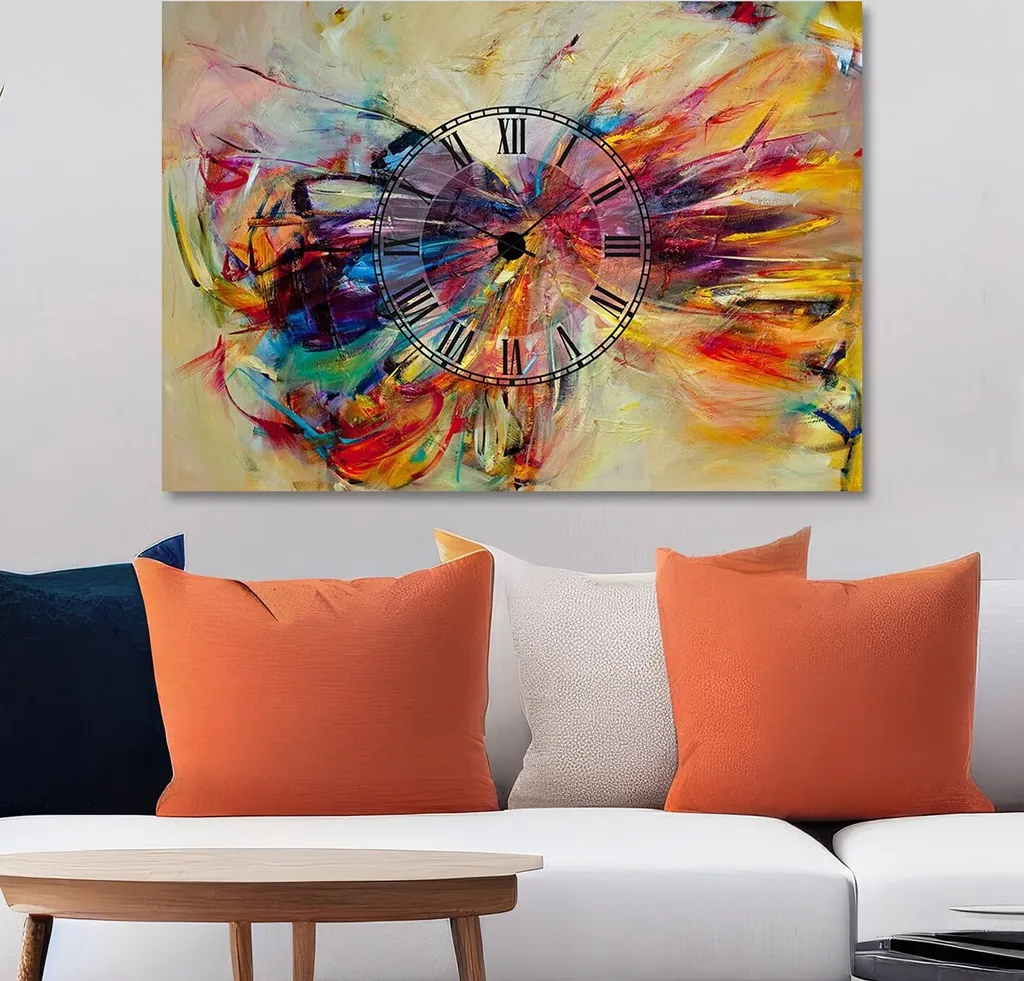 Horloge Murale Design 100% Coton Multicolore Format XXL 70x100 cm