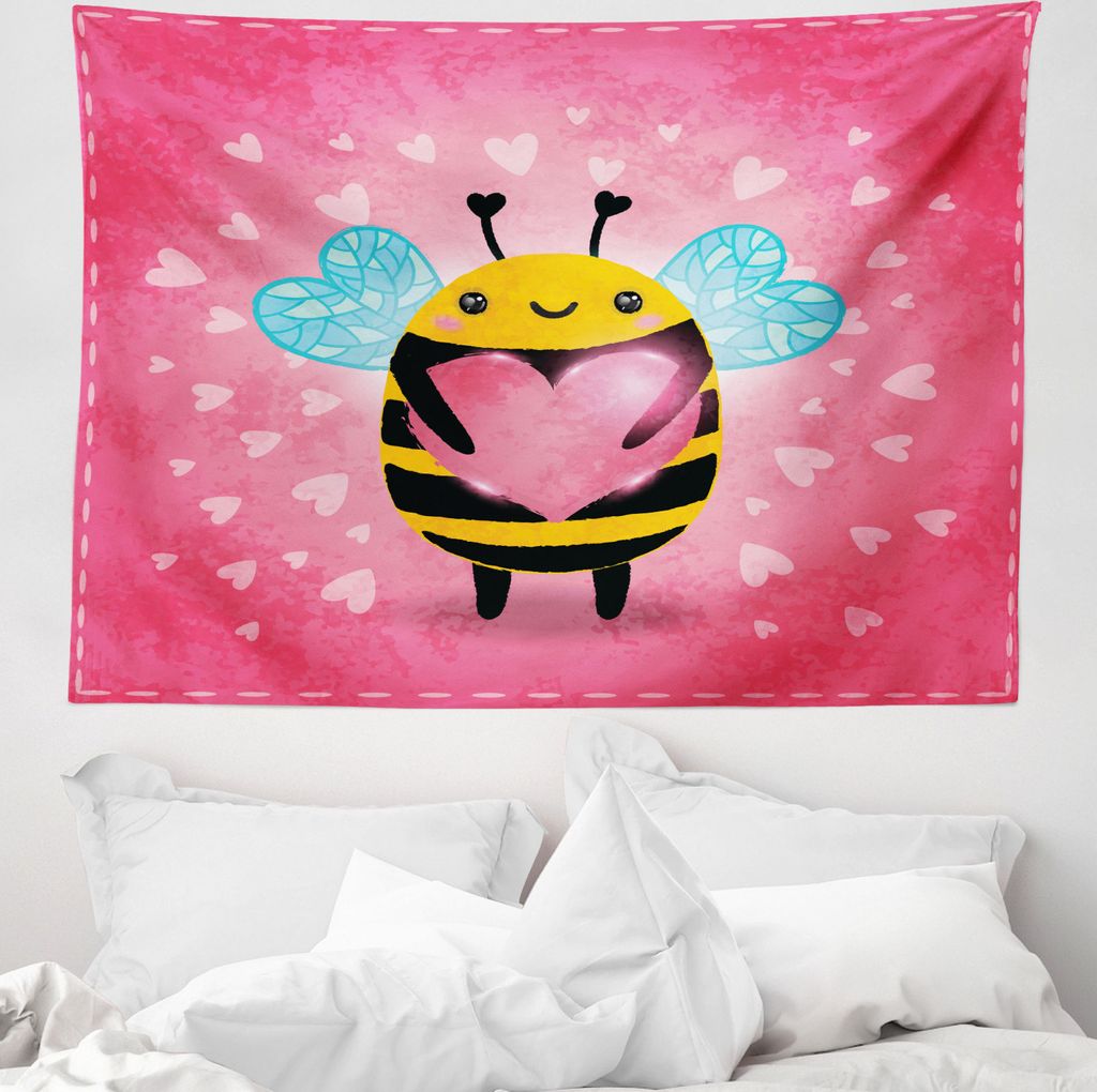 ABAKUHAUS Bienenkönigin Wandteppich, Hummel-Karikatur aus Weiches Mikrofaser Stoff Waschbar ohne Verblassen Digitaldruck, 150 x 110 cm, Coral Pale...