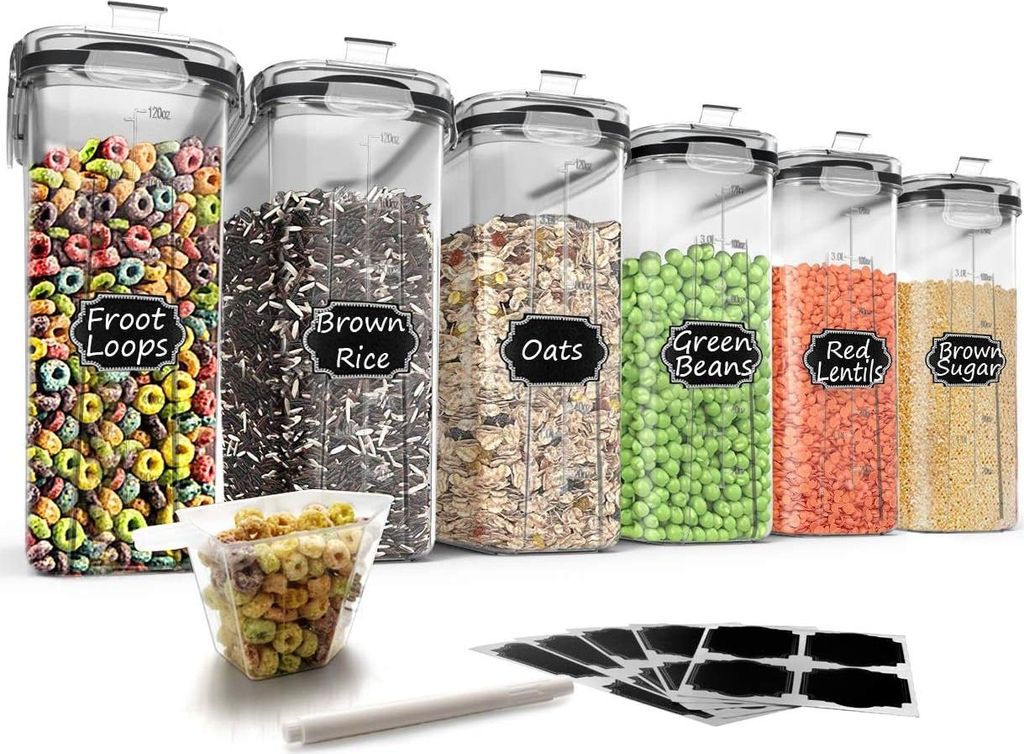Plastik Frühstücksflockenbehältersatz, 6 große (16,9 Tassen, 384 ml) luftdichte Lebensmittelaufbewahrungsbehälter - auslaufsichere BPA-freie F...
