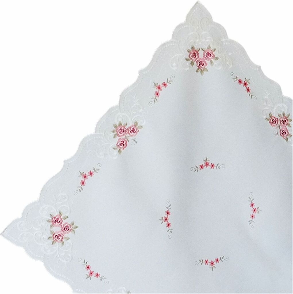 Tischdecke Tischtuch Stickerei Rosen Blüten Frühling Tischläufer Bogenrand 85 x 85 cm