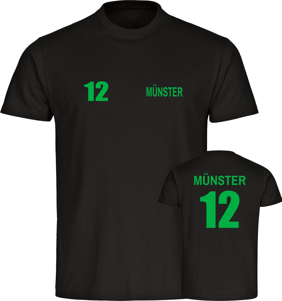 multifanshop Herren T-Shirt - Münster - Trikot Nummer 12, schwarz, Größe XXL