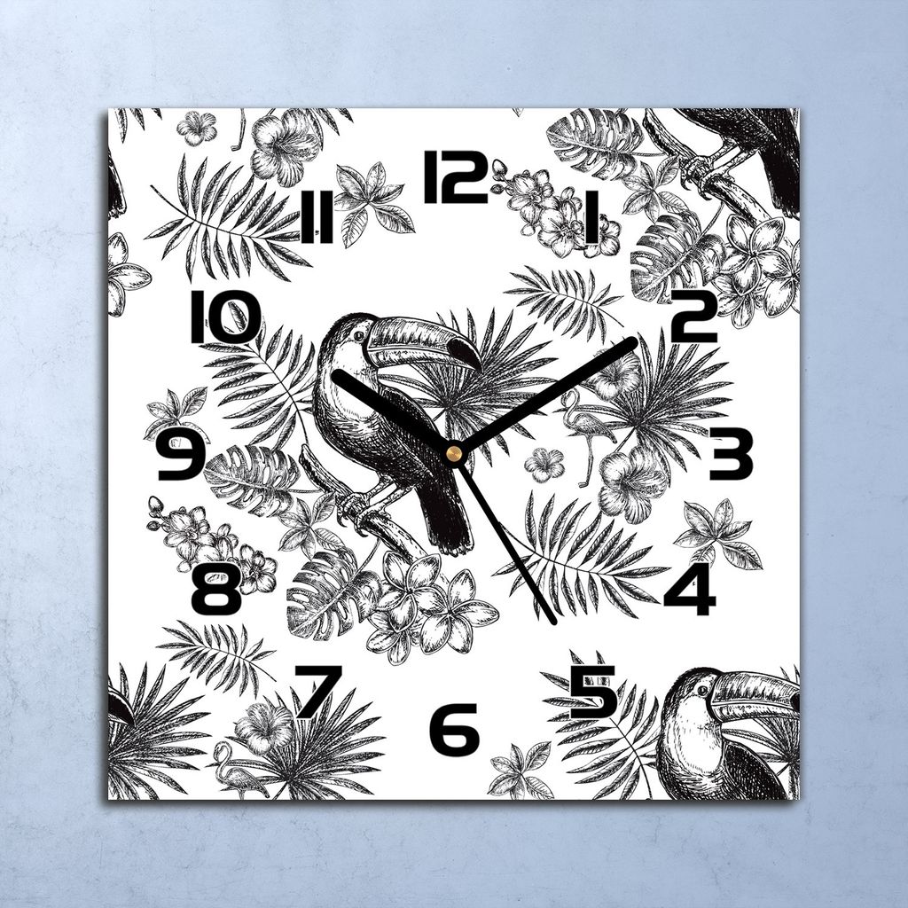 Wanduhr Echt-Glas-Küchenuhr Tropischer Tukan Quarz Lautlos 30x30 Deko Bilder