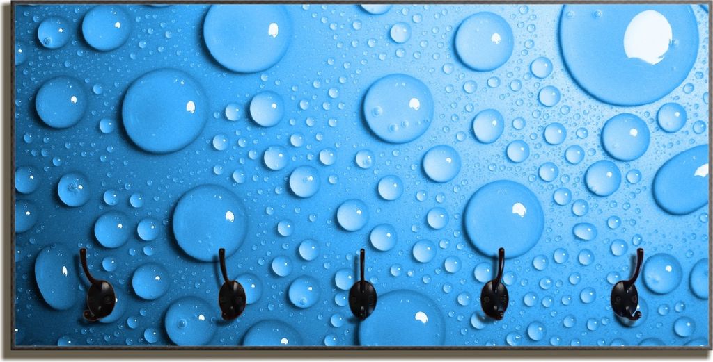 Wallario Flurgarderobe Wandgarderobe aus Holz, mit 5 Haken, Größe 80 x 40 cm, Motiv Wassertropfen auf Blau