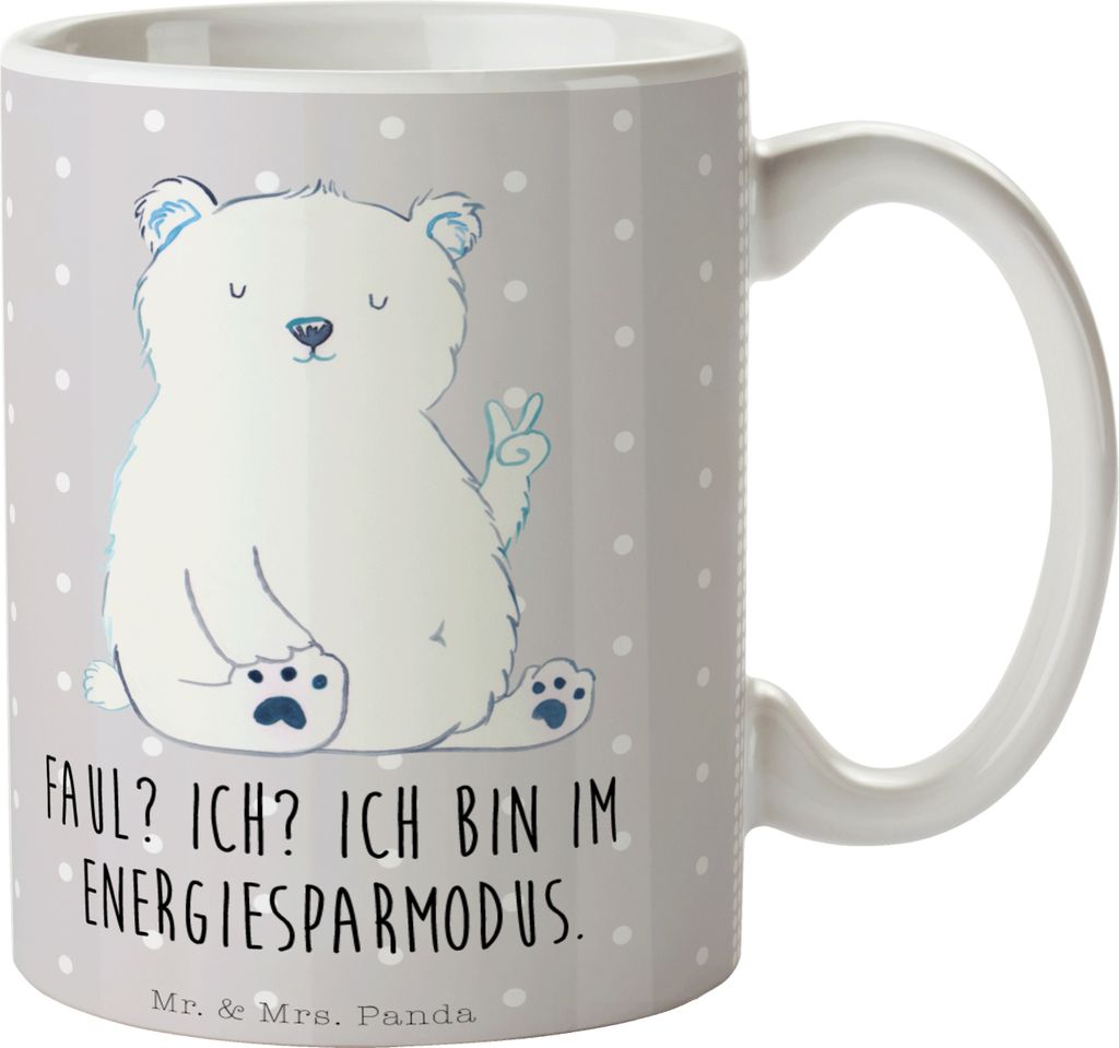 Mr. & Mrs. Panda Becher Eisbär Faul - Grau Pastell - Geschenk, Teetasse, Teddybär, schöne tasse, Nordpol, Teebecher, Kaffeetasse, Bär, Arbeitsp...