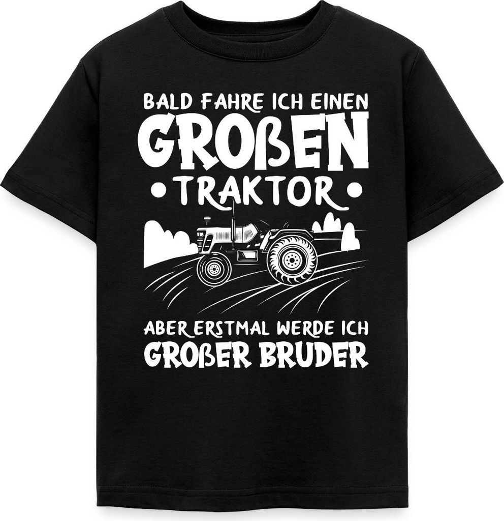 Spreadshirt Ich Werde Großer Bruder Traktor Geschenk Kinder T-Shirt, 122/128 (7-8 Jahre), Schwarz