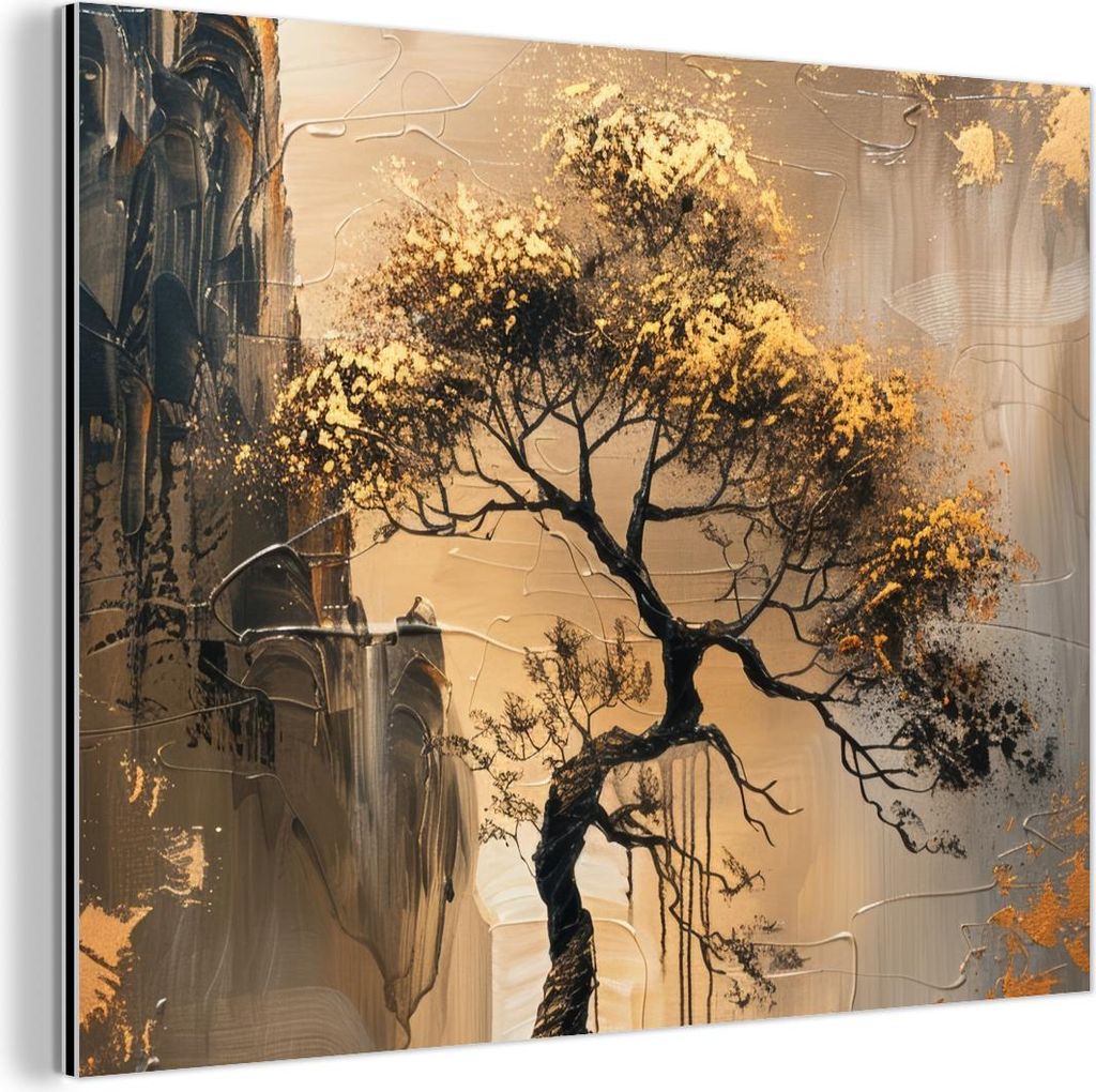 MuchoWow Wanddekoration Metall Metallbild Wandkunst 80x60 cm Baum - Gold - Landschaft - Farbe MuchoWow Aluminium Gemälde - Alubild