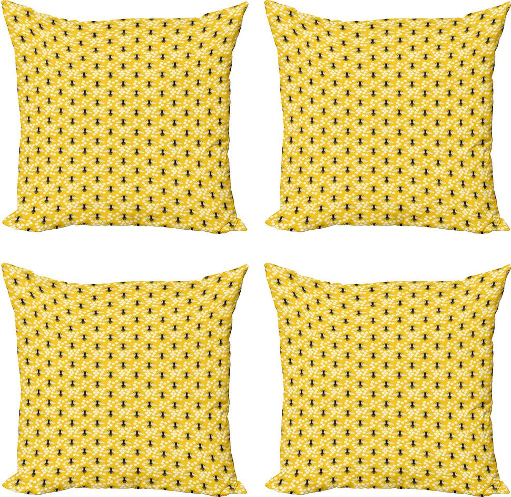 ABAKUHAUS Bienenkönigin Kissenbezug Set (4 Stück), Muster von Buzzing Flies, Moderner Doppelseitiger Digitaldruck, 45 cm x 45 cm, Mustard Koksgraue