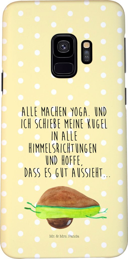 Mr. & Mrs. Panda Samsung Galaxy S9 Handyhülle Avocado Yoga - Gelb Pastell - Geschenk, Handy Schutzhülle, Bauch, Humor, Haha, Hülle, Cover, Hilfe...