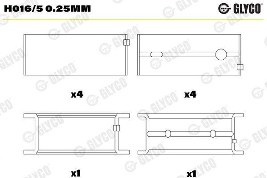 GLYCO Kurbelwellenlager Pleuellager H016/5 0.25mm für VOLVO 940 II Kombi (945) 940 Kombi (945) 240 Kombi (P245) 740 Kombi (745) 240 (P242, P244)