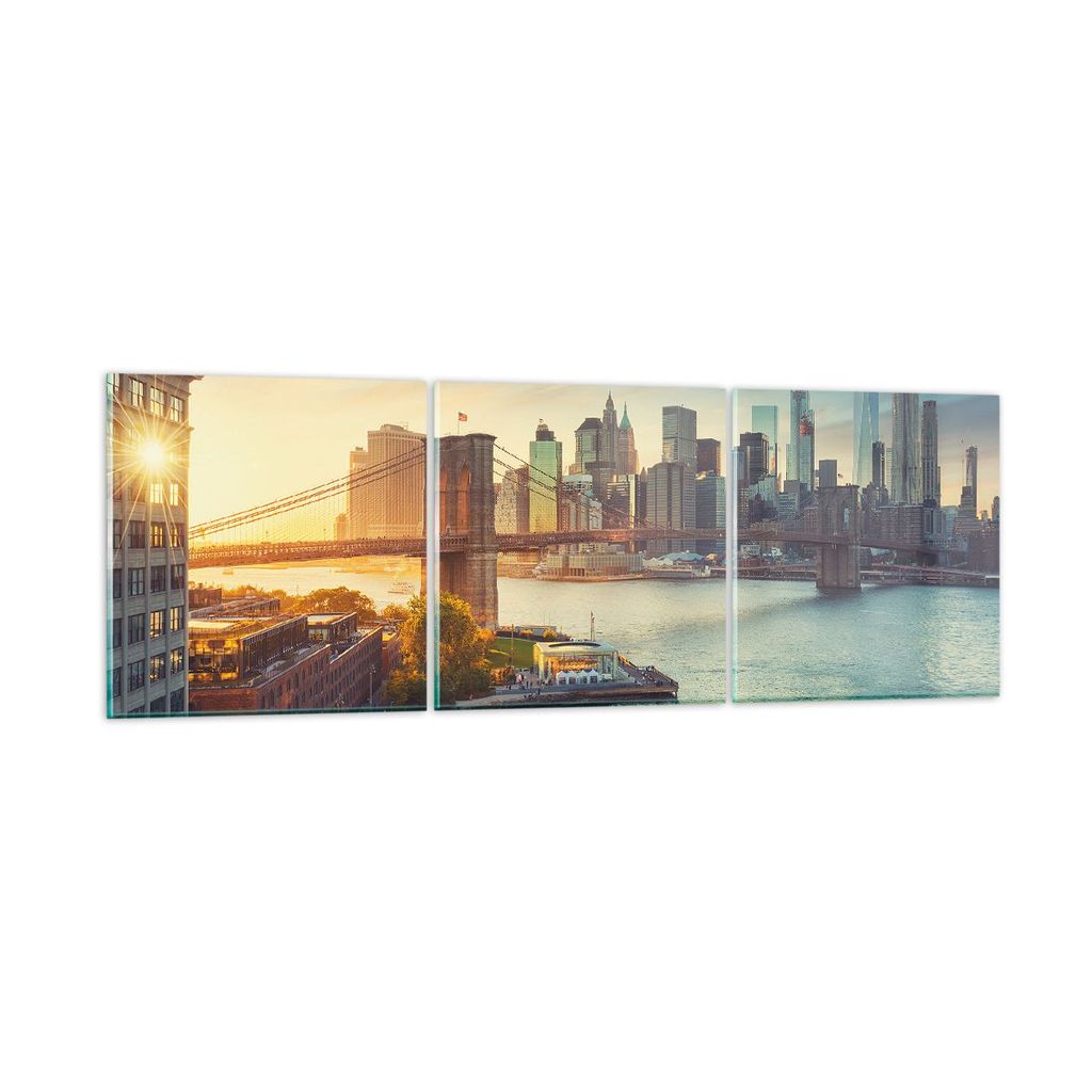 Bilder auf glas - New York Brücke - 90x30cm - Glasbilder - Wandbilder - Bilder - Kunstdruck - zum Aufhängen bereit - Wanddekoration aus Glas - Gl...