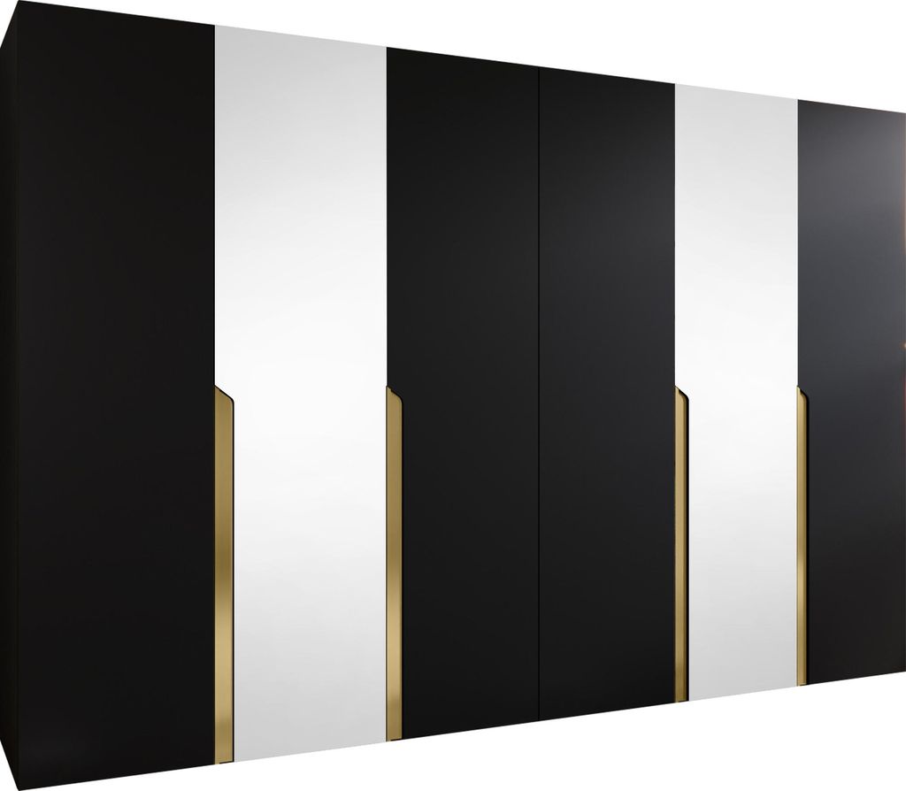 MIRJAN24 Kleiderschrank Mila 2 300 mit Spiegel, Schlafzimmer, Kleiderschrank, mit sechs Drehturen und mit vier Kleiderstange, Modern, Garderobensch...