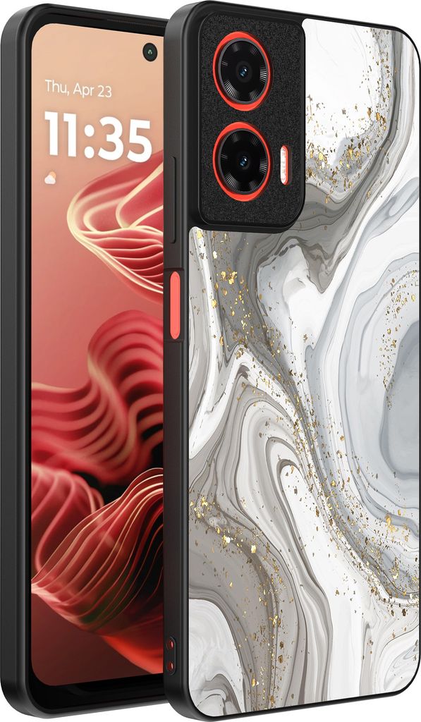 Smartphonica Handytasche geeignet für Motorola Moto G35 mit Marmordruck - TPU zurück Abdeckung Fall Marmor Design - Silber
