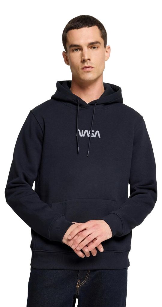 Spreadshirt Nasa Logo Weiß Stick Herren Premium Hoodie, 3XL, Navy