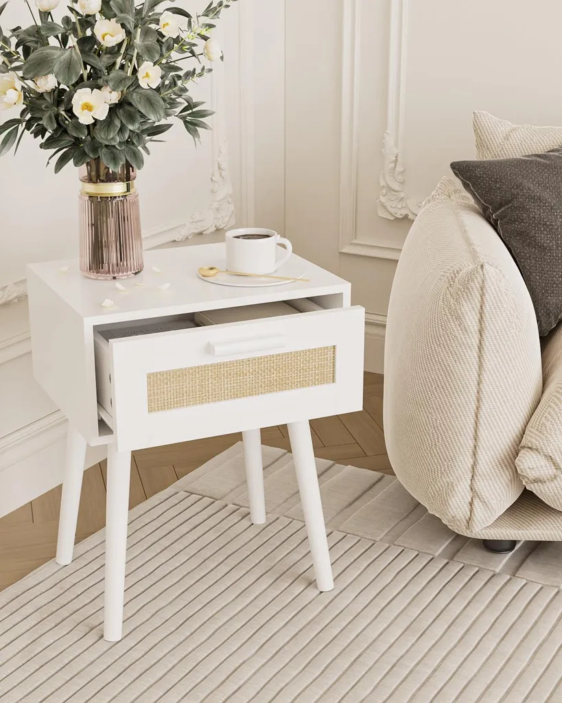 Table de chevet rotin pour rangement chambre ou salon style cottage