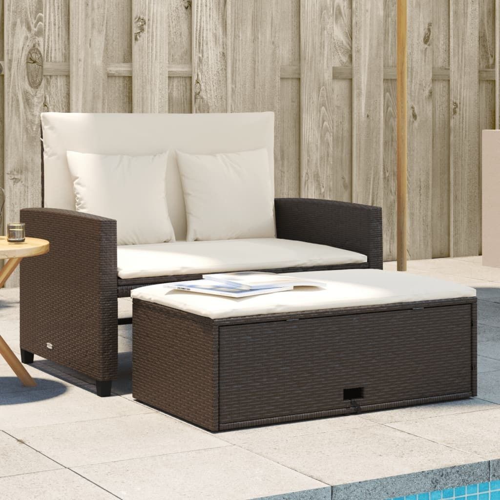 ZMH Gartensofa mit Kissen 2-Sitzer Braun Poly Rattan