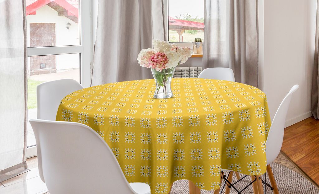 ABAKUHAUS Blumen Runde Tischdecke, Sommer Töne Blossom Motif, Kreis Tischdecke Abdeckung für Esszimmer Küche Dekoration, 150 cm, Pale Orange Weiss