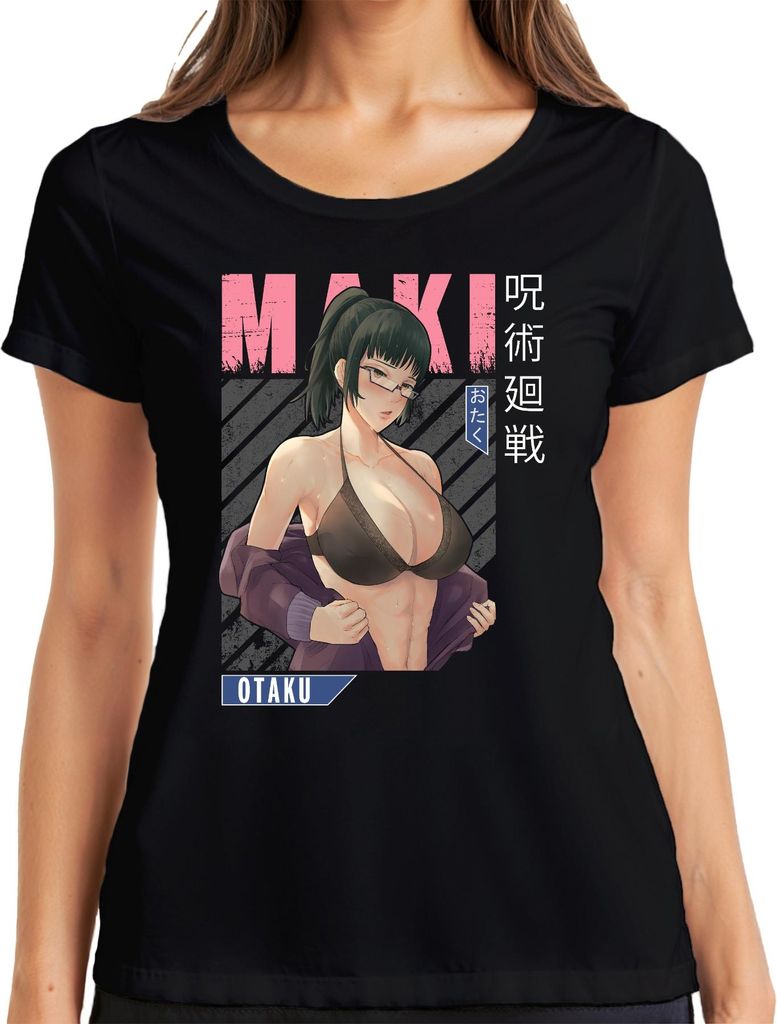 MAKI Otaku Anime Ästhetik Bikini Brille y Fan Geschenk Retro Damen T-Shirt, Schwarz, M
