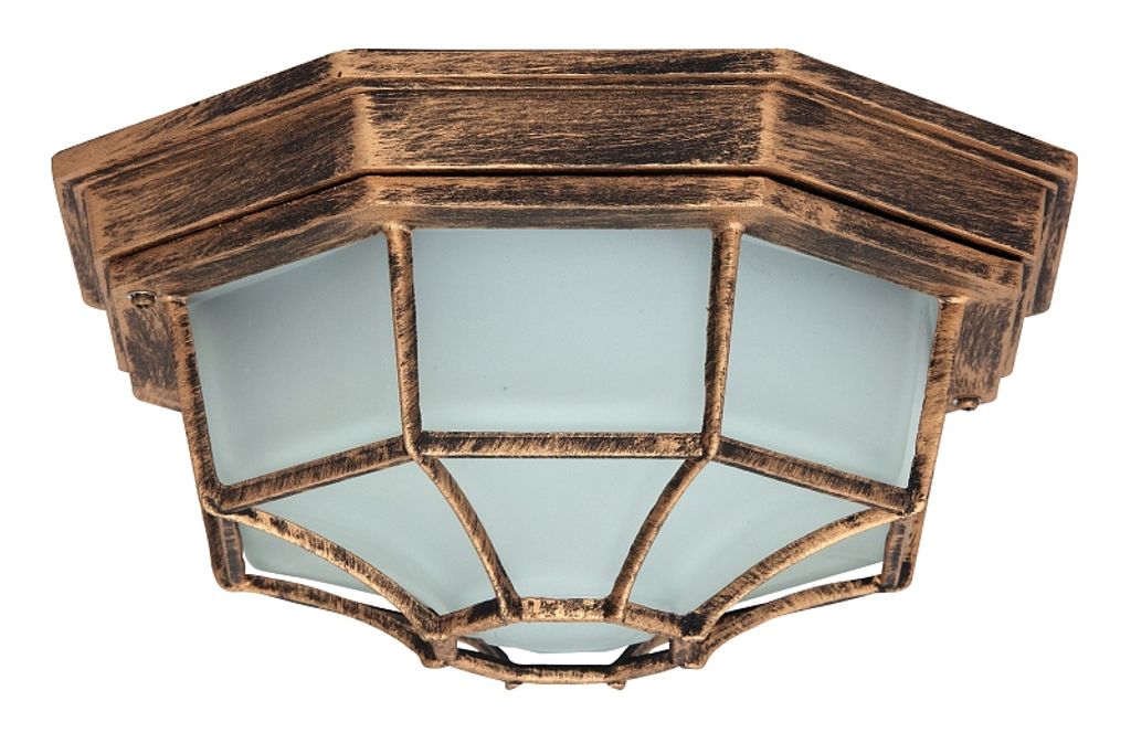 A close-up, studio shot of an outdoor ceiling light fixture.