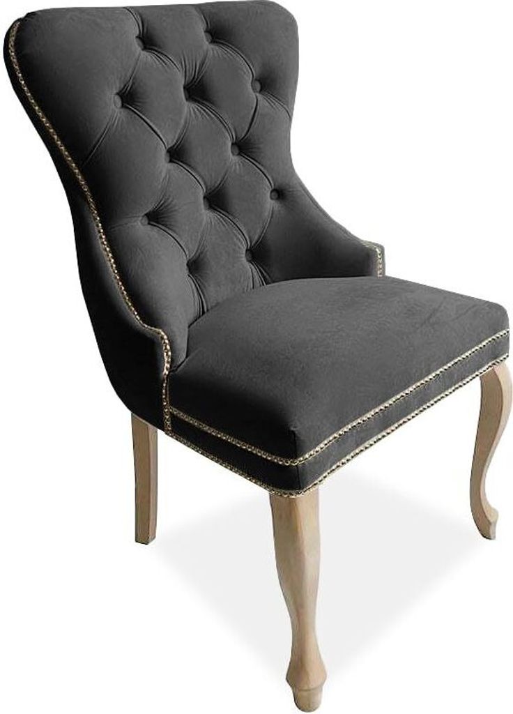 Meble Ares Esszimmerstuhl MADAME Dunkelgrau - Glamour Stil - Samt Stuhl Esszimmer - Dining Chair - Ankleidezimmer Möbel Gesteppt