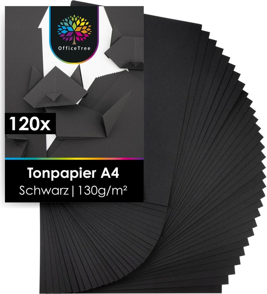 OfficeTree 100 Blatt Bastelpapier schwarz - Tonpapier A4 Produktbild 