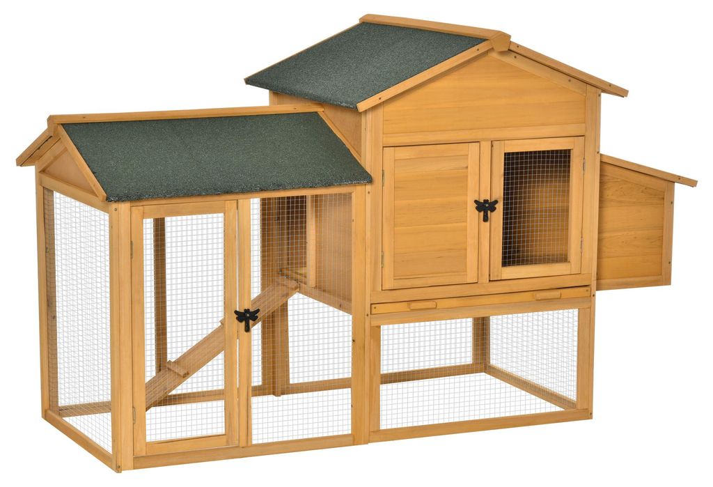 Pawhut Kippenhuis met ren, kippenhuis, legkast, grenenhout, Productafbeelding 