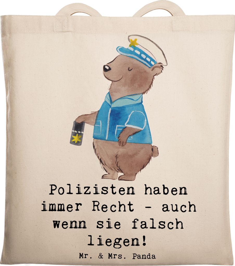 Mr. & Mrs. Panda Tote Bag Polizist Humor - Transparent - Geschenk, Laptoptasche, Schultasche, Beruf, Vertrauen, Uni Tasche, kreative Geschenke, Pol...