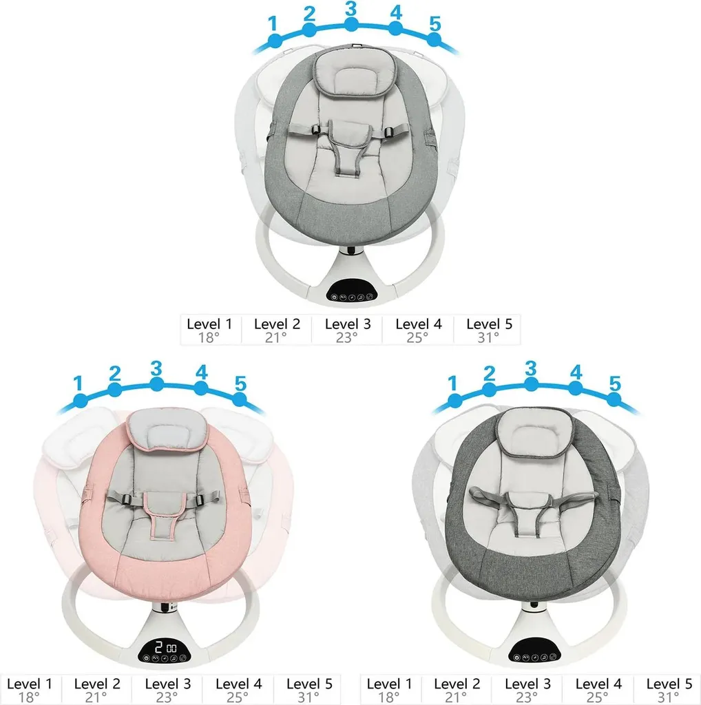 Balançoire bébé avec 5 vitesses et minuterie - Transat rose avec télécommande - 5