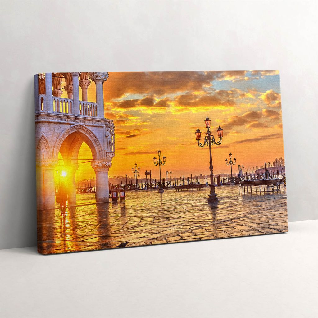 Marktplatz in Venedig bei Sonnenuntergang – Leinwandbild Wandbild – 30x20 cm – Leinwandbilder – Wandbilder – Schlafzimmer – Flur