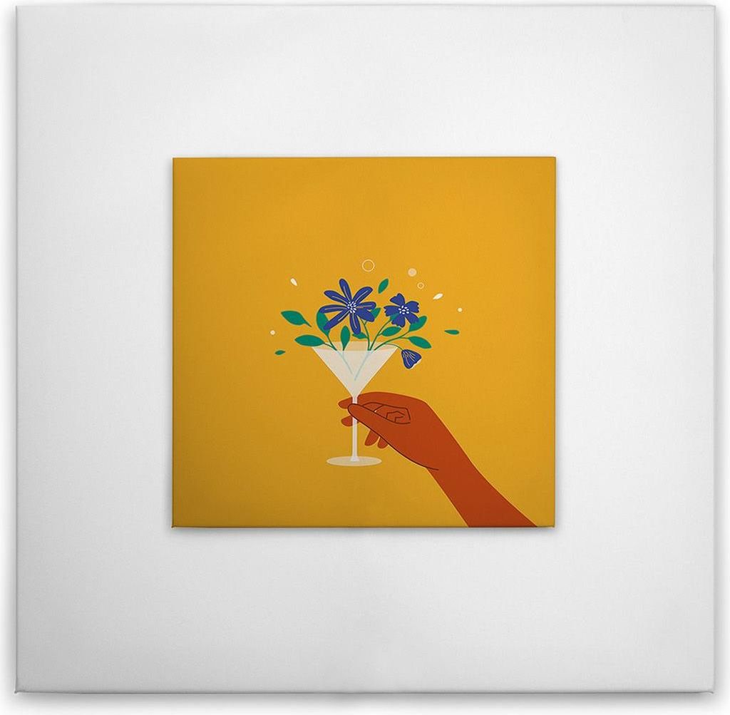 TADESSI Leinwandbild Blumengläser WG Küche - Wandbild 30 x 30 cm - Kunstdruck auf Leinwand in Gelb Weiß - M1-No.51582