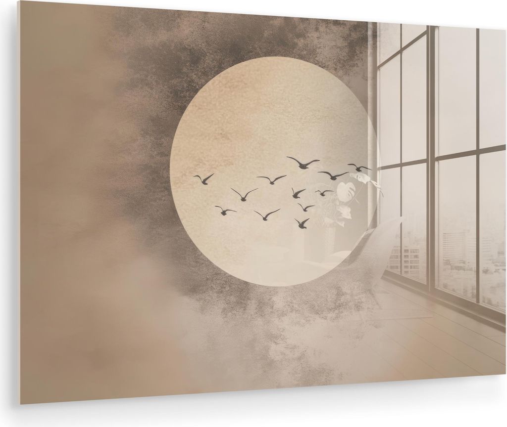 MuchoWow Glasbilder - Bilder auf Wandbild - Foto auf Glas Vogel - Beige - Japanisch 90x60 cm Wanddekoration aus Glas - Acrylglasbild - Acrylbilder ...