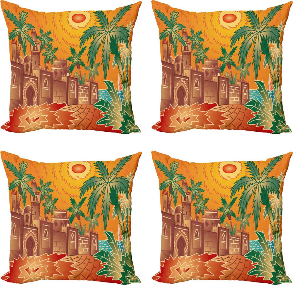 ABAKUHAUS Oase Kissenbezug Set (4 Stück), Abstrakt Hohe Antike Wände, Moderner Doppelseitiger Digitaldruck, 50 cm x 50 cm, Mehrfarbig