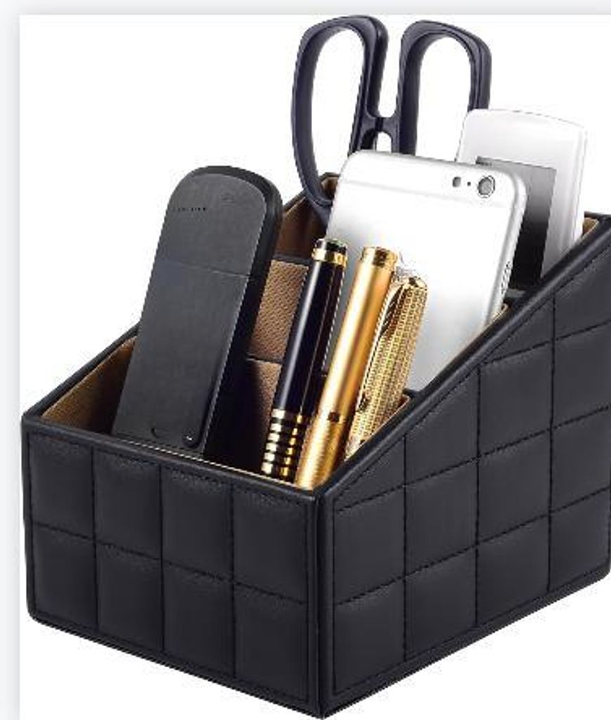 Leder Fernbedienung Organizer mit 3 Fächer,Multifunktion Nachttisch Schreibtisch Organizer, für Stifte,Brille,Handys,Make-Up schwarze Linie, 3 F...