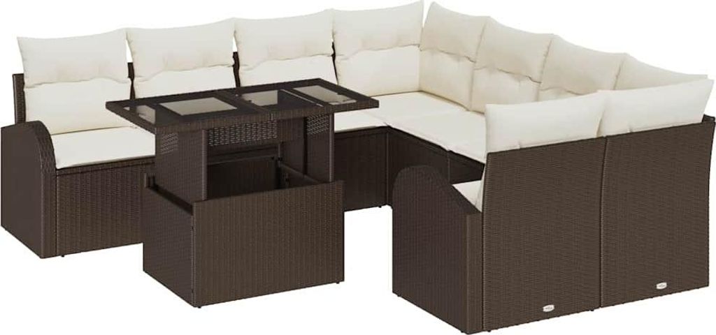 Gartensofa-set mit Speicher 9 pcs Braun Poly-Rattan