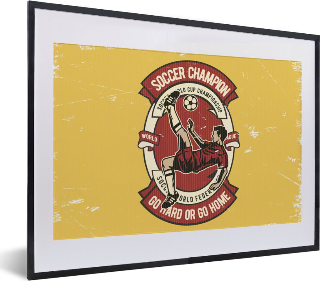 MuchoWow MuchoWow Gerahmtes Poster Fußball - Ball - Mann - Vintage 40x30 cm - Poster mit zchwarzem Bilderrahmen - Bilderrahmen - Poster im Rahmen