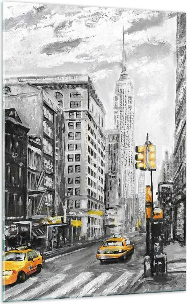 Bilder auf glas - Einteilig - Stadt Taxi Wolkenkratzer Illustration - 70x100cm - Glasbilder - Wandbilder - Bilder - Wanddekoration aus Glas - Glas ...