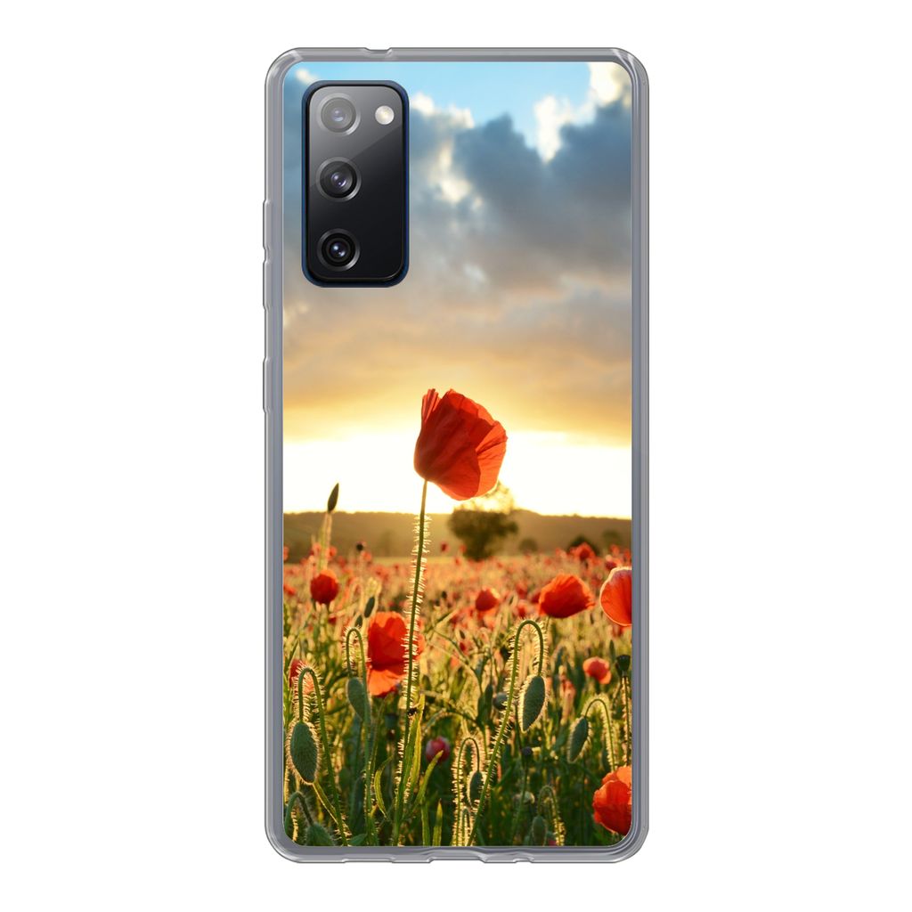 MuchoWow Handyhülle Schutzhülle Hülle für Samsung Galaxy S20 FE Bunter Himmel über vielen Mohnblumen Silikon Softcase Handy Hülle - Abdeckung