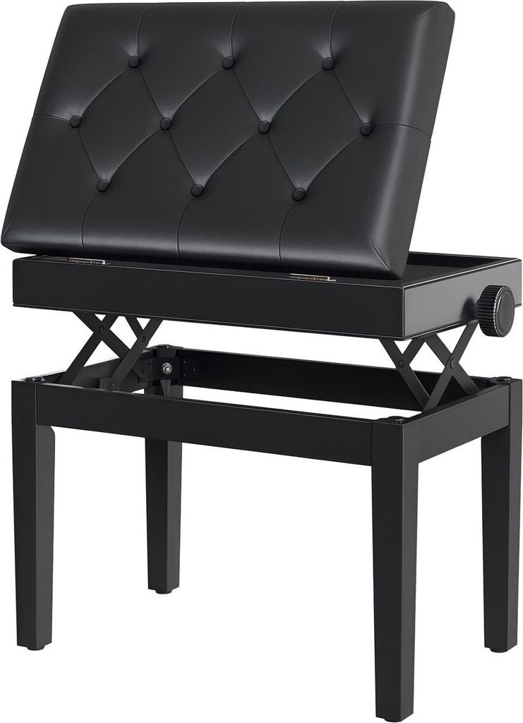 Höhenverstellbare Klavierbank mit Stauraum - Kunstleder Kissen 54,5x33x48-58cm Schwarz
