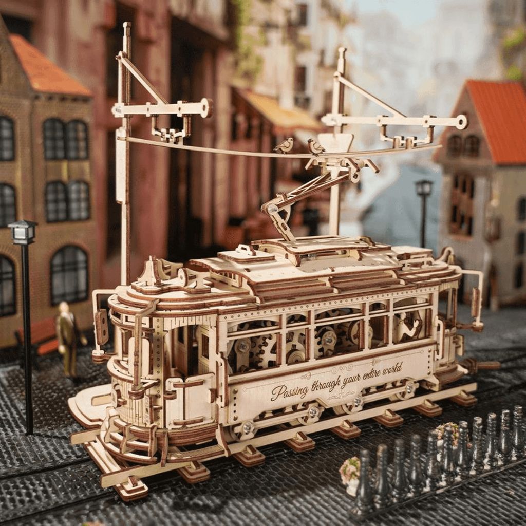 RoboTime 3D houten mechanisch puzzel: Tram Productafbeelding 