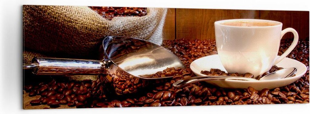 Bild auf Leinwand - Leinwandbild - Cup Samen Coffe - 160x50cm - Wand Bild - Wanddeko - Wandbilder - Leinwanddruck - Bilder - Kunstdruck - Wanddekor...