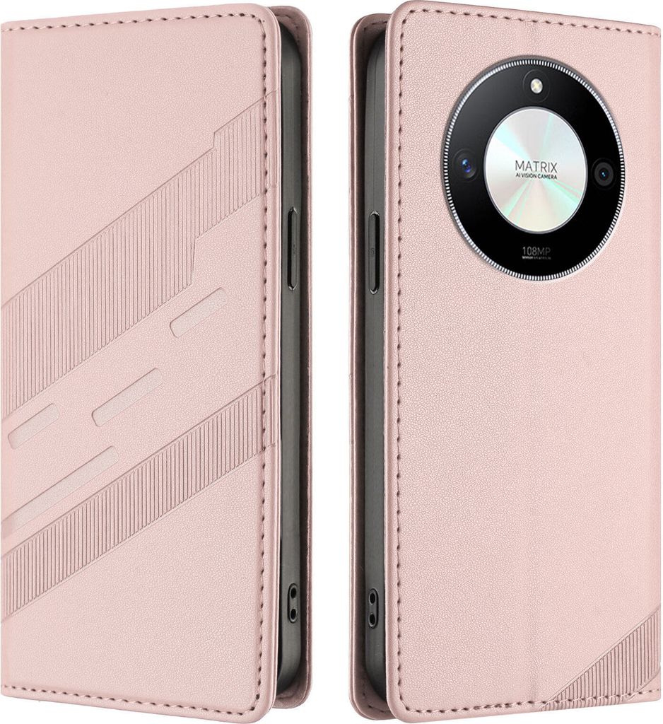 Hülle für Honor X9b / Magic 6 Lite, Kunstleder Brieftaschen Handyhülle mit Kartenfach und Standfunktion Pink