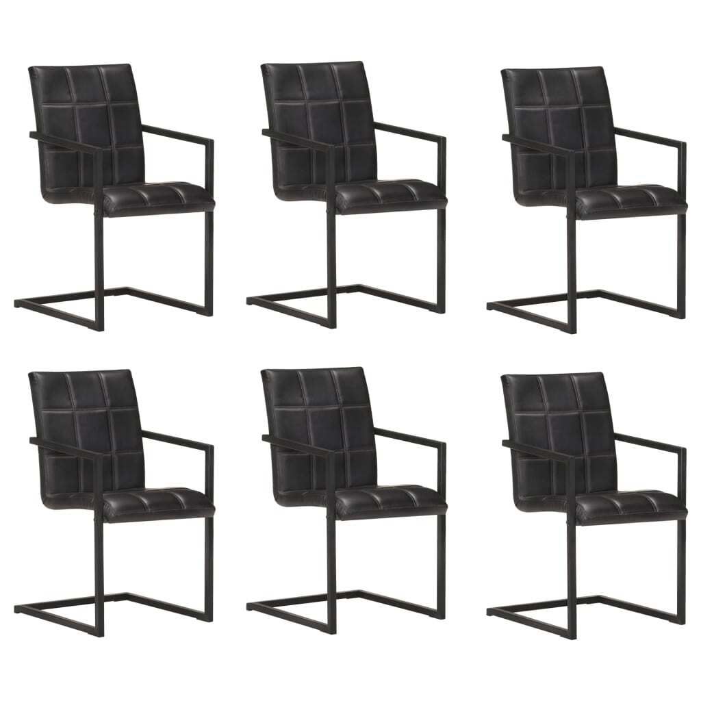 Design Möbel Freischwinger 6er Set Schwarz Echtleder - 2024 Neu