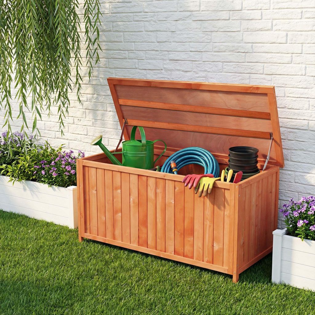 Wiltec Gartenbox aus Holz 127 x 55 x 60 cm Aufbewharungsbox