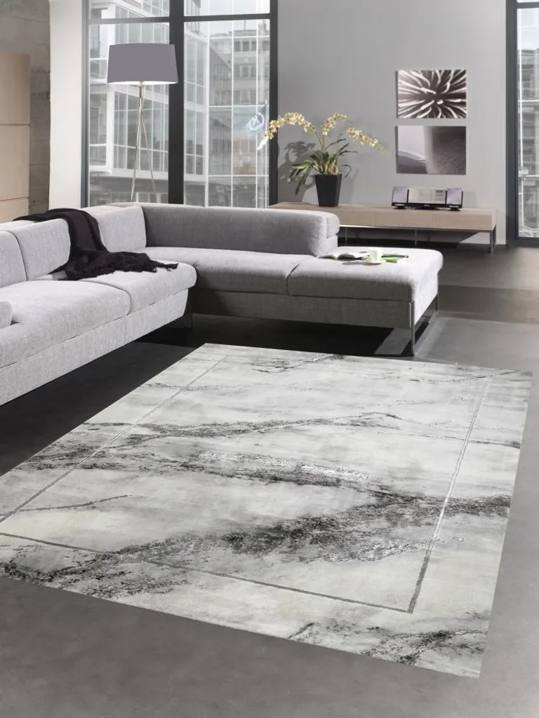 Tapis design rectangulaire gris effet marbre 240x340 pour grand séjour