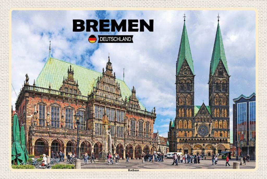 vianmo Holzschild 12x18 cm Bremen Rathaus Bildmotiv Reisemotiv Abenteuer Reisen