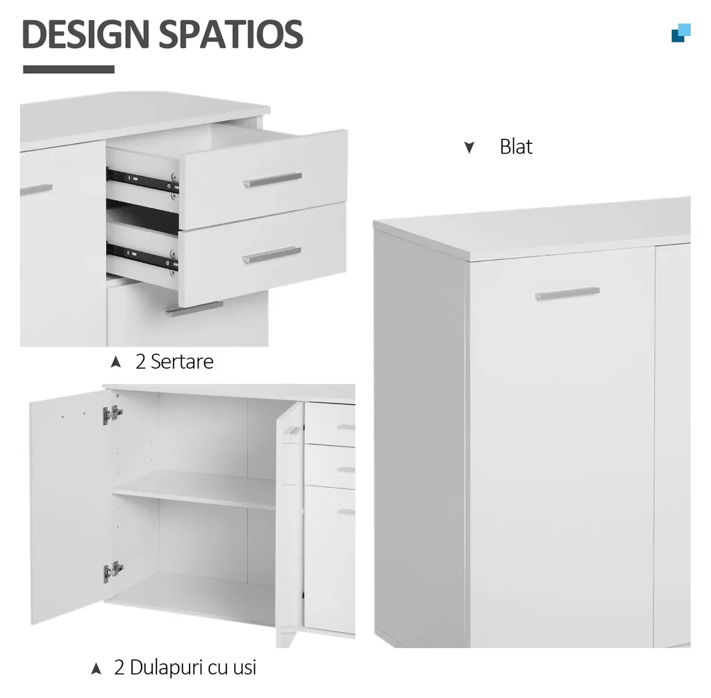 Buffet blanc design scandinave 2 tiroirs étagère réglable placards