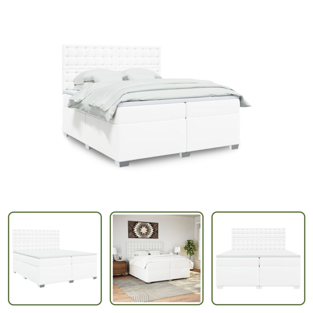 The Living Store Boxspringbett mit Matratze Weiß 200x200 cm Kunstleder