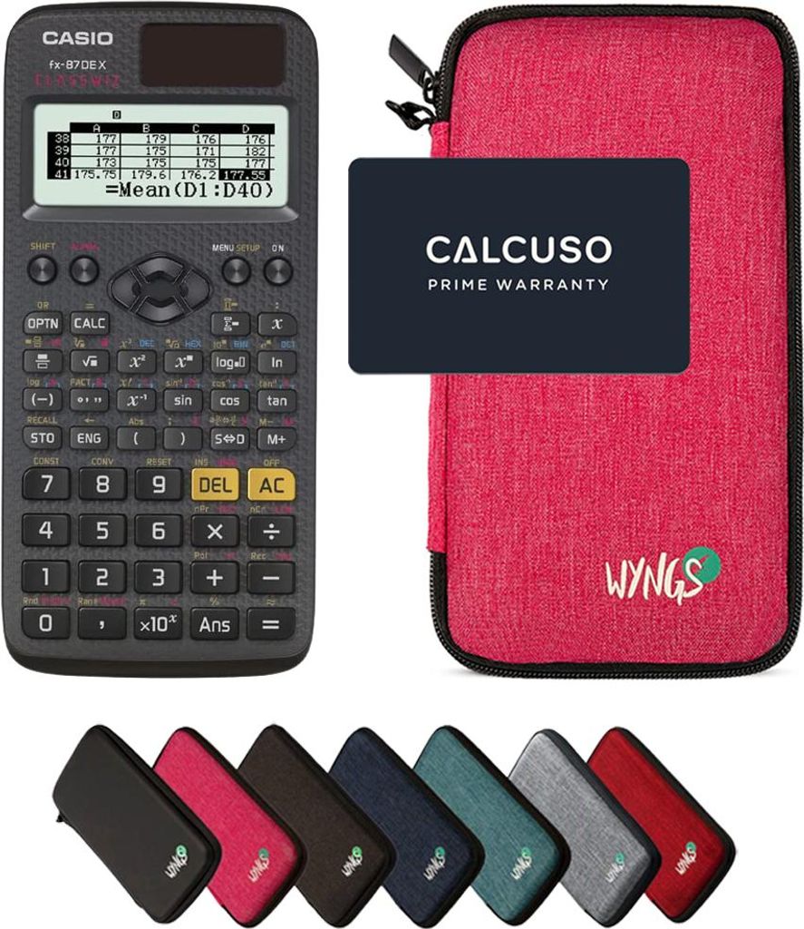 Casio fx-87DE X ClassWiz inkl. WYNGS Schutztasche Pink - Wissenschaftlicher Taschenrechner - Basic Set
