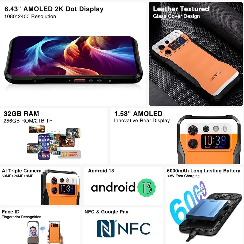 Téléphone Portable Incassable 5G DOOGEE V20S - Mobile Étanche 256Go - 4